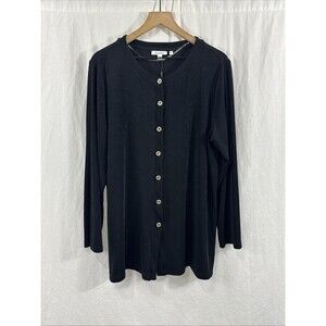Chicos Travelers Scoop Neck Button Front Black Slinky Shirt Women’s Sz XL